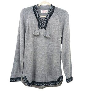 Alpasur Gray Alpaca Wool Knit Sweater With Tassels Soft Fuzzy Warm Made in Peru